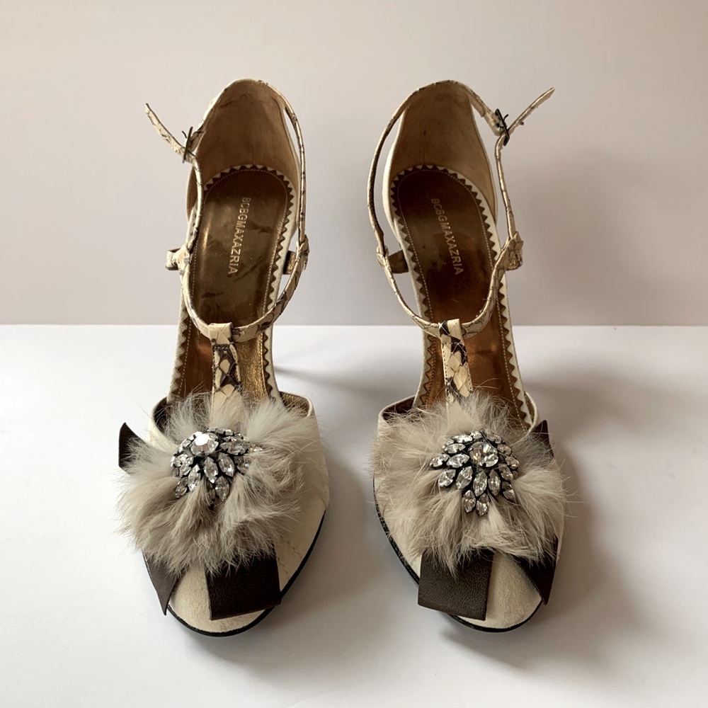BCBG Max Azria Tan Suede T-Strap Heels